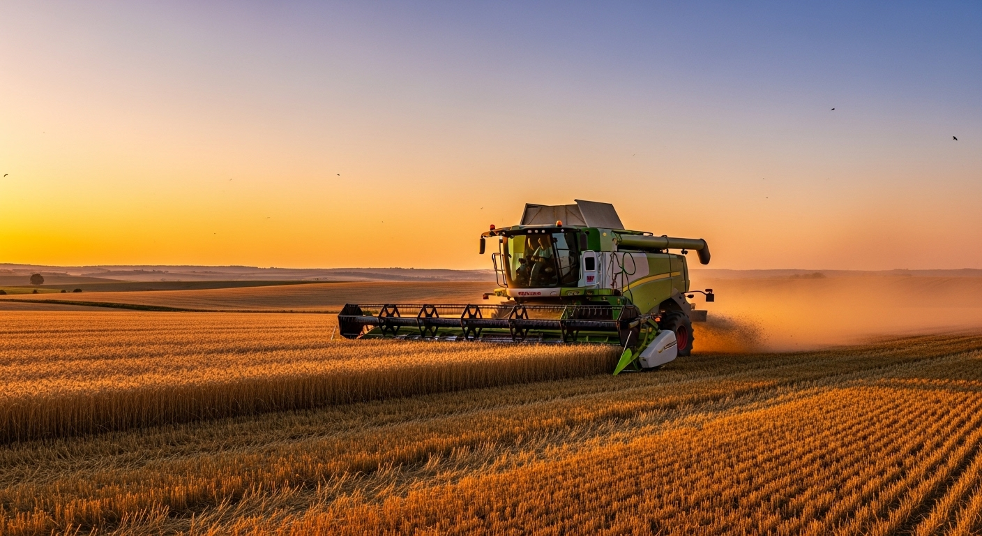 Combină agricolă pe un câmp de grâu