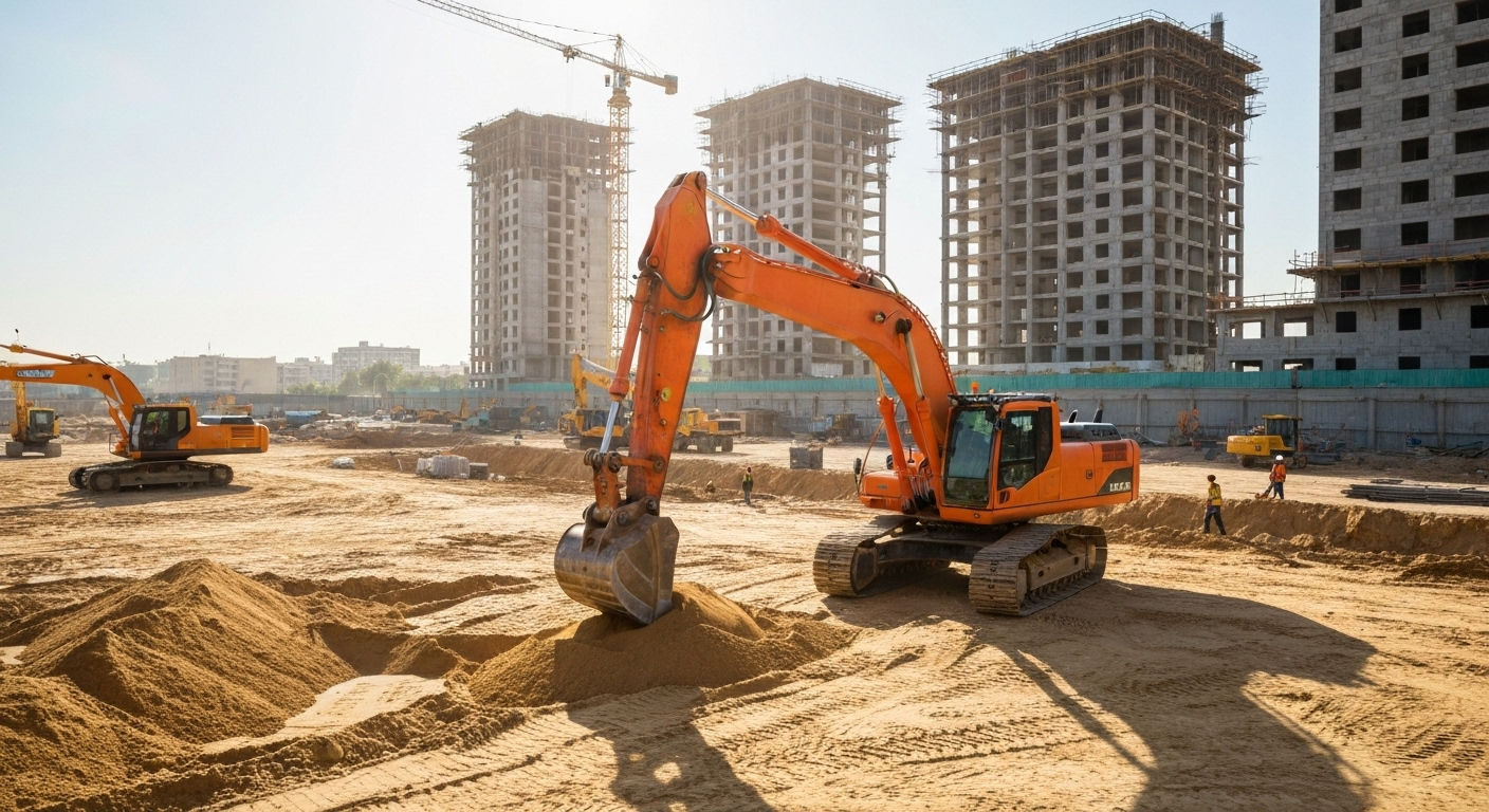 Excavator pe un șantier de construcții